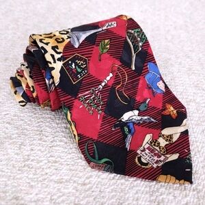 Vintage Nicole Miller Silk Tie Red Black Plaid Necktie 1992